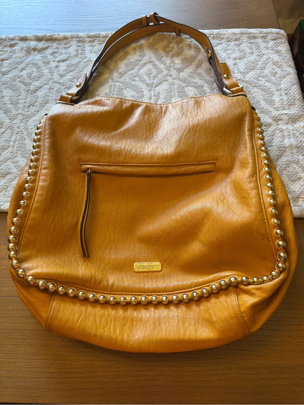 Women’s Stud-Trim Leather Hobo Bag - Mustard
